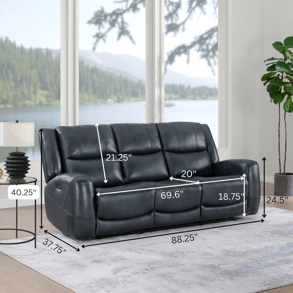 Cozura Leather Power Dual Reclining Sofa, Chesapeake Blue. Picture 9