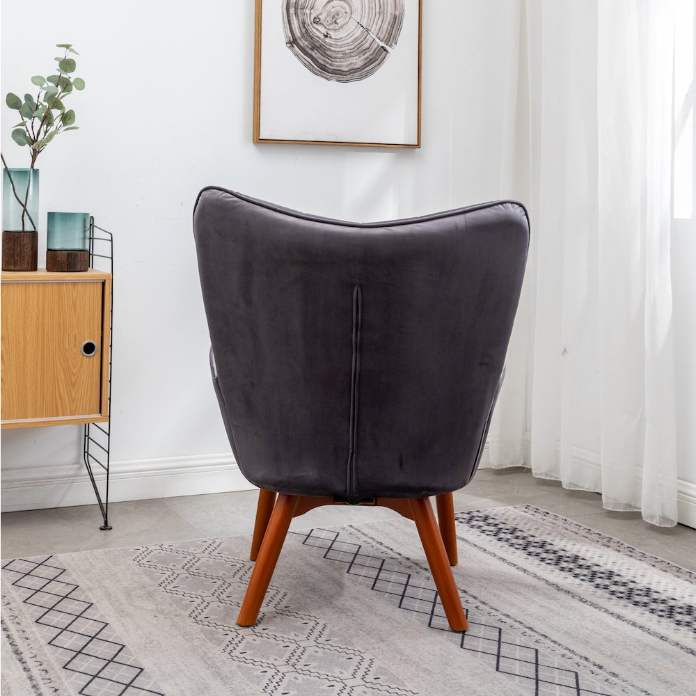 Leiria Contemporary Silky Velvet Tufted Accent Chair with Ottoman, Gray. Picture 8