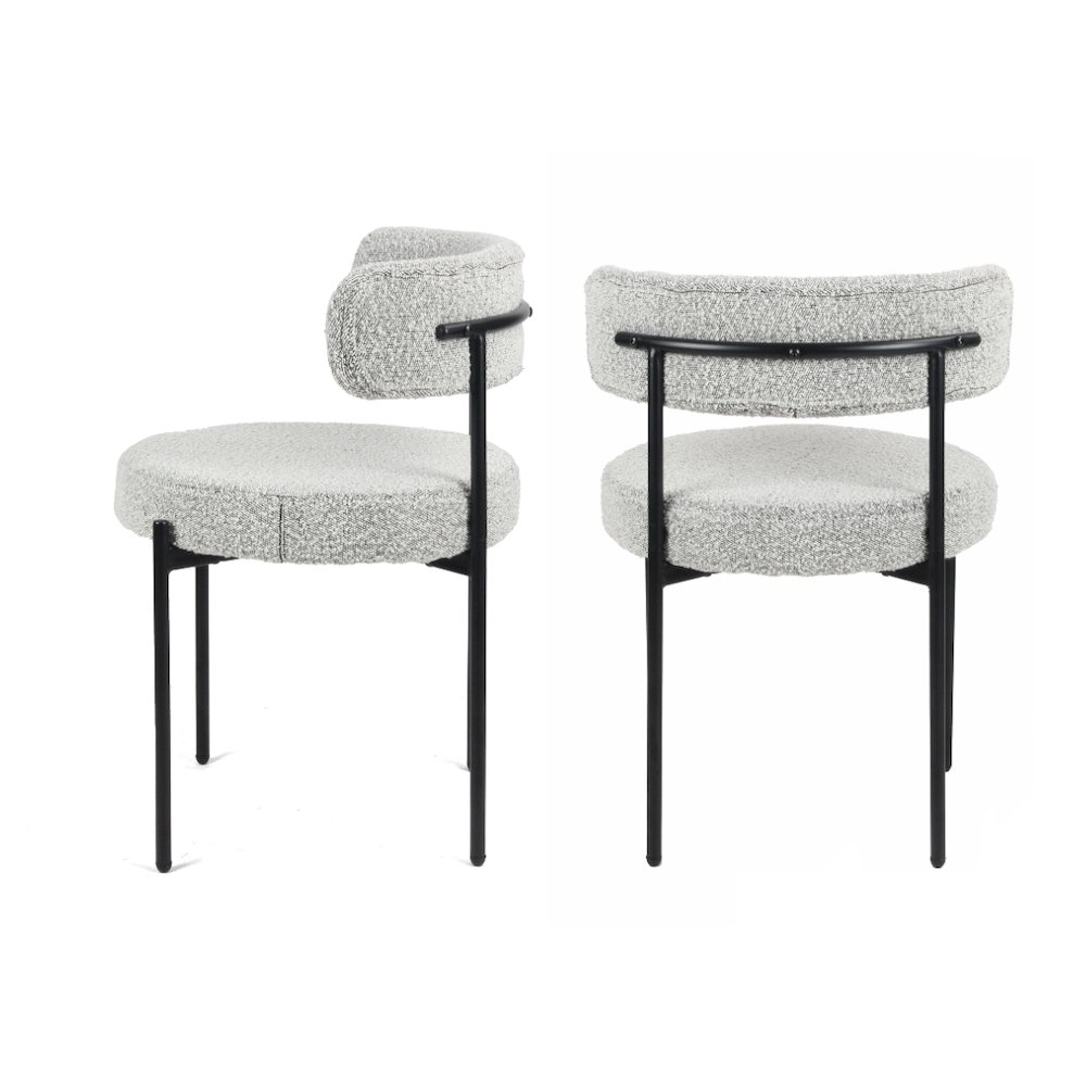 Burbank Modern Round Boucle Dining Chairs, Set of 2, Black White. Picture 1