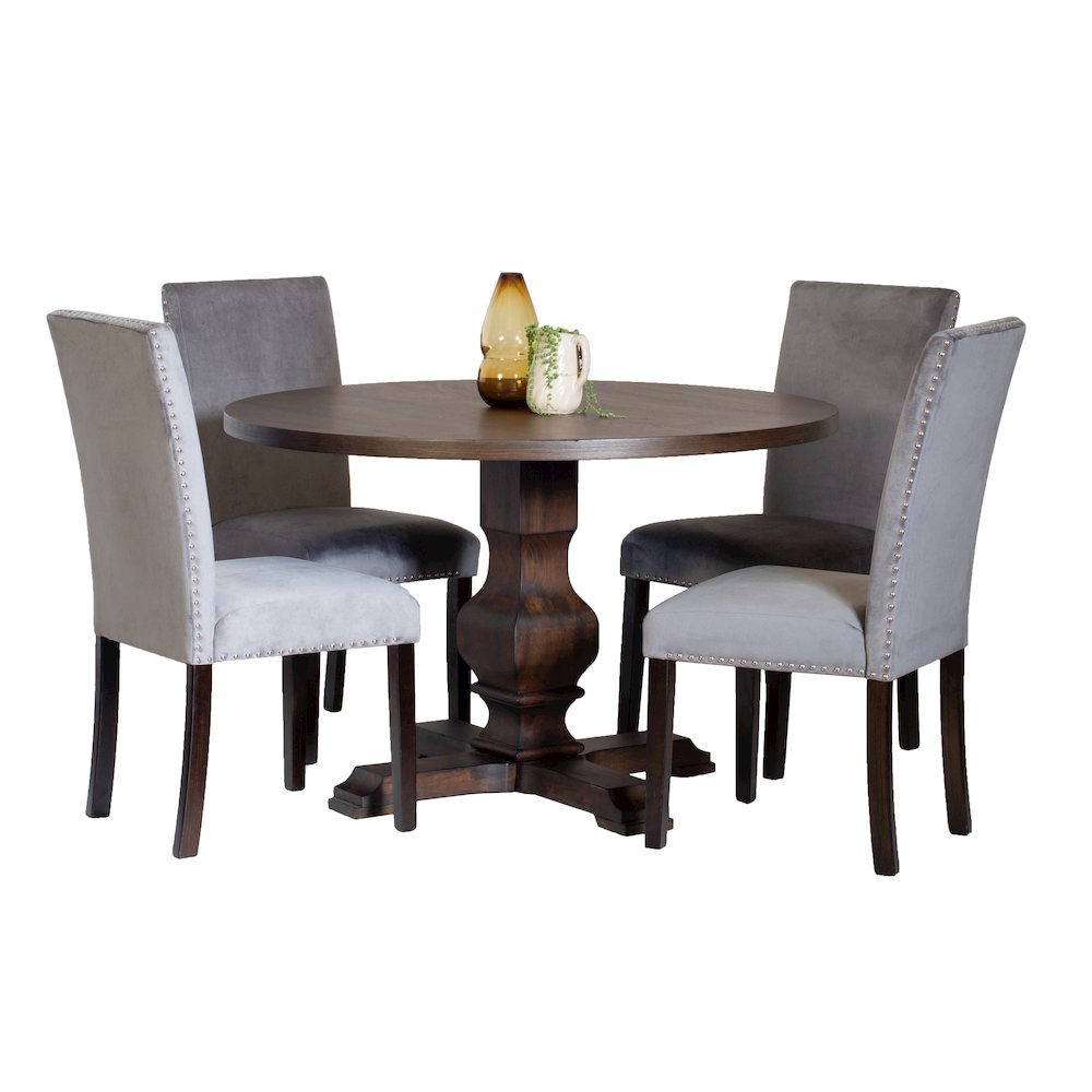 Fordsville 5-Pc Dining Set, Pedestal Round Table with 4 Stylish Chairs, Gray. Picture 1