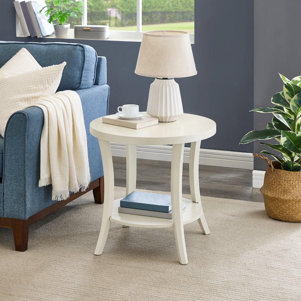 Perth Round End Table with Shelf, Ivory. Picture 2