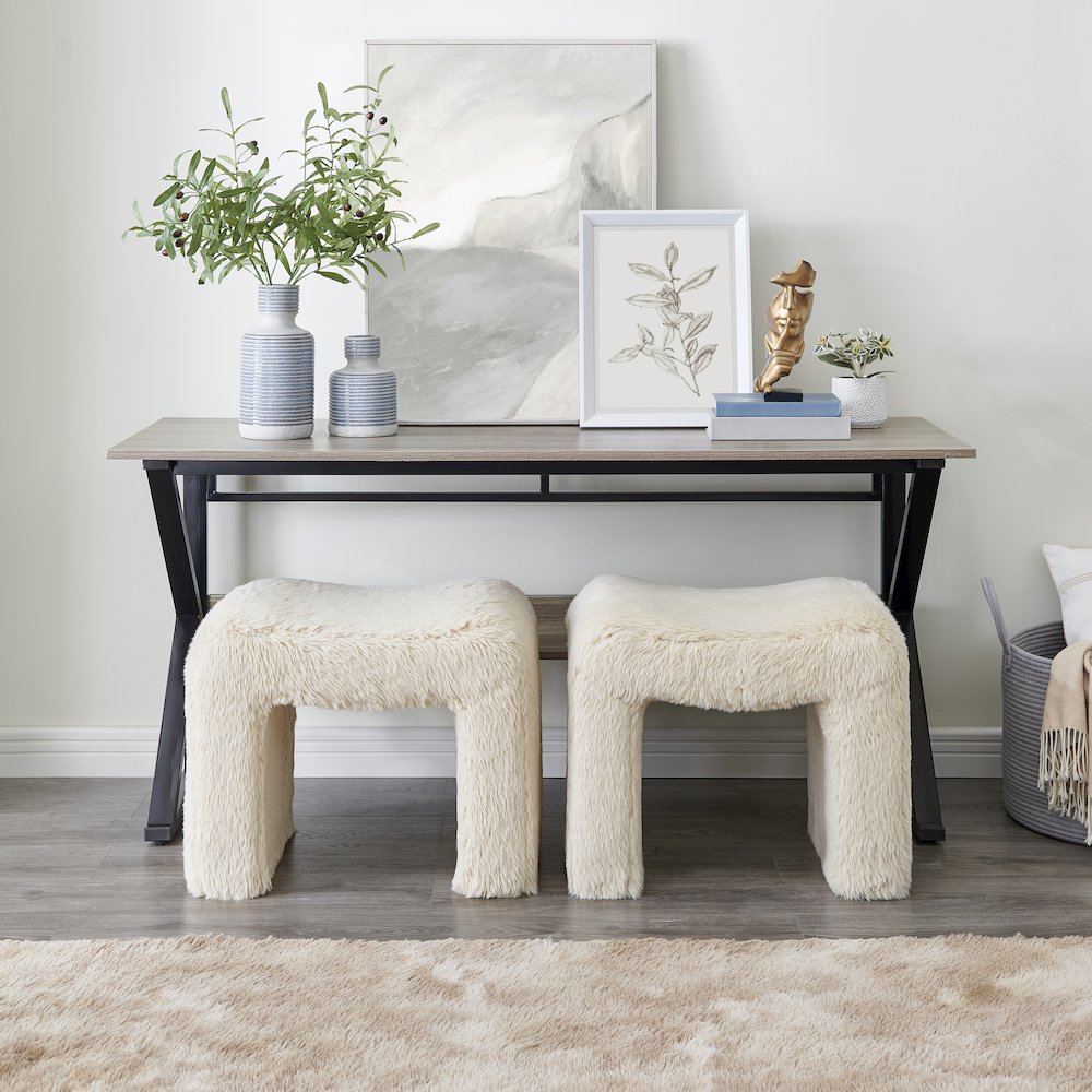 Zorya Contemporary Faux Fur U-Shaped Ottoman, Set of 2. Picture 7