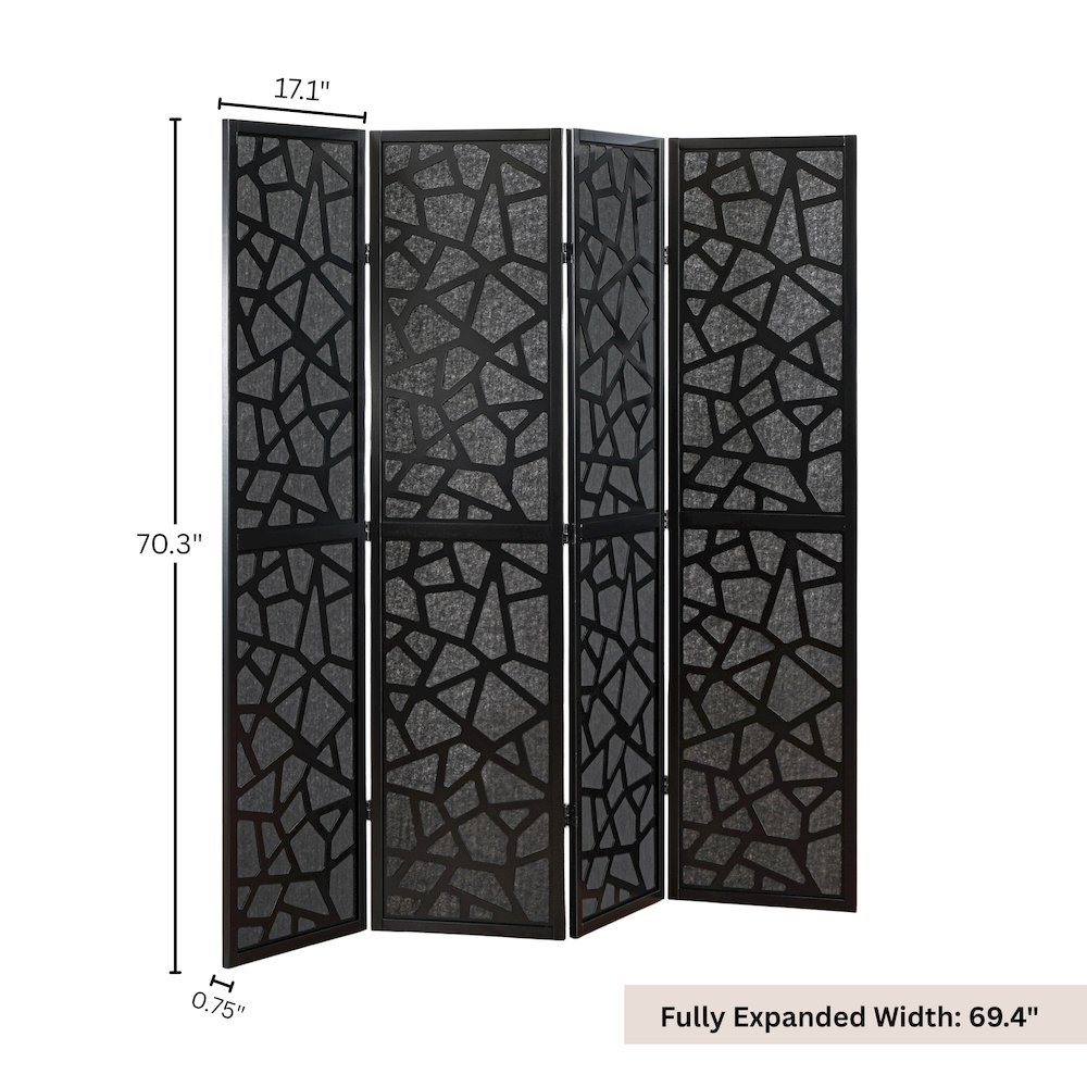 Aurra 4-Panel Wood Room Divider, Folding Portable Partition Screen, Black. Picture 6