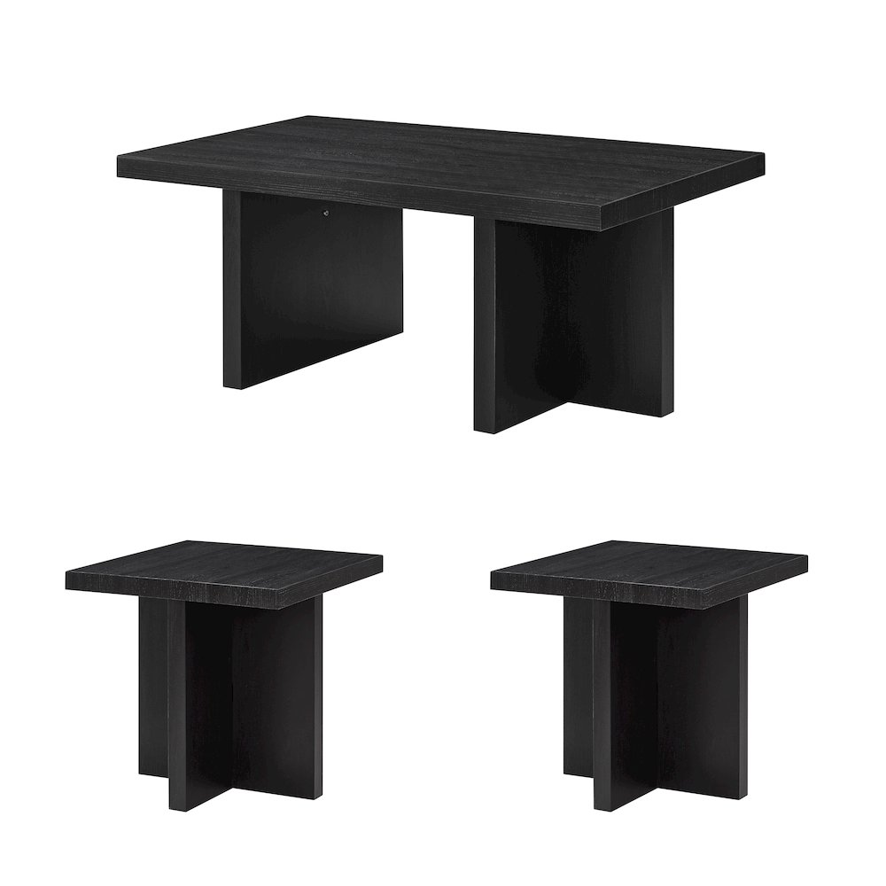 Mchome 3-Piece Coffee Table Set, Coffee Table and Two End Tables, Black Finish. Picture 1