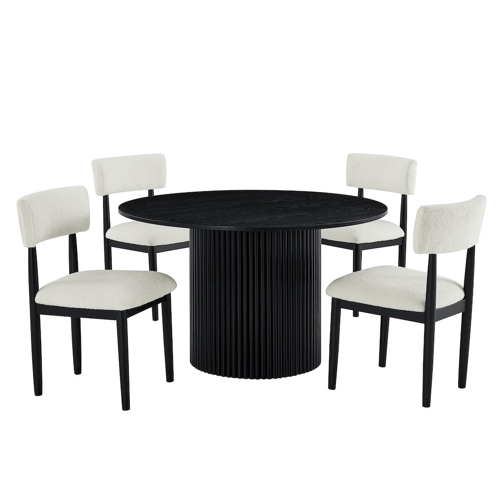 Henriet 5-Piece Round Dining Set,Pedestal DiningTable with 4Stylish Chairs,Black. Picture 1