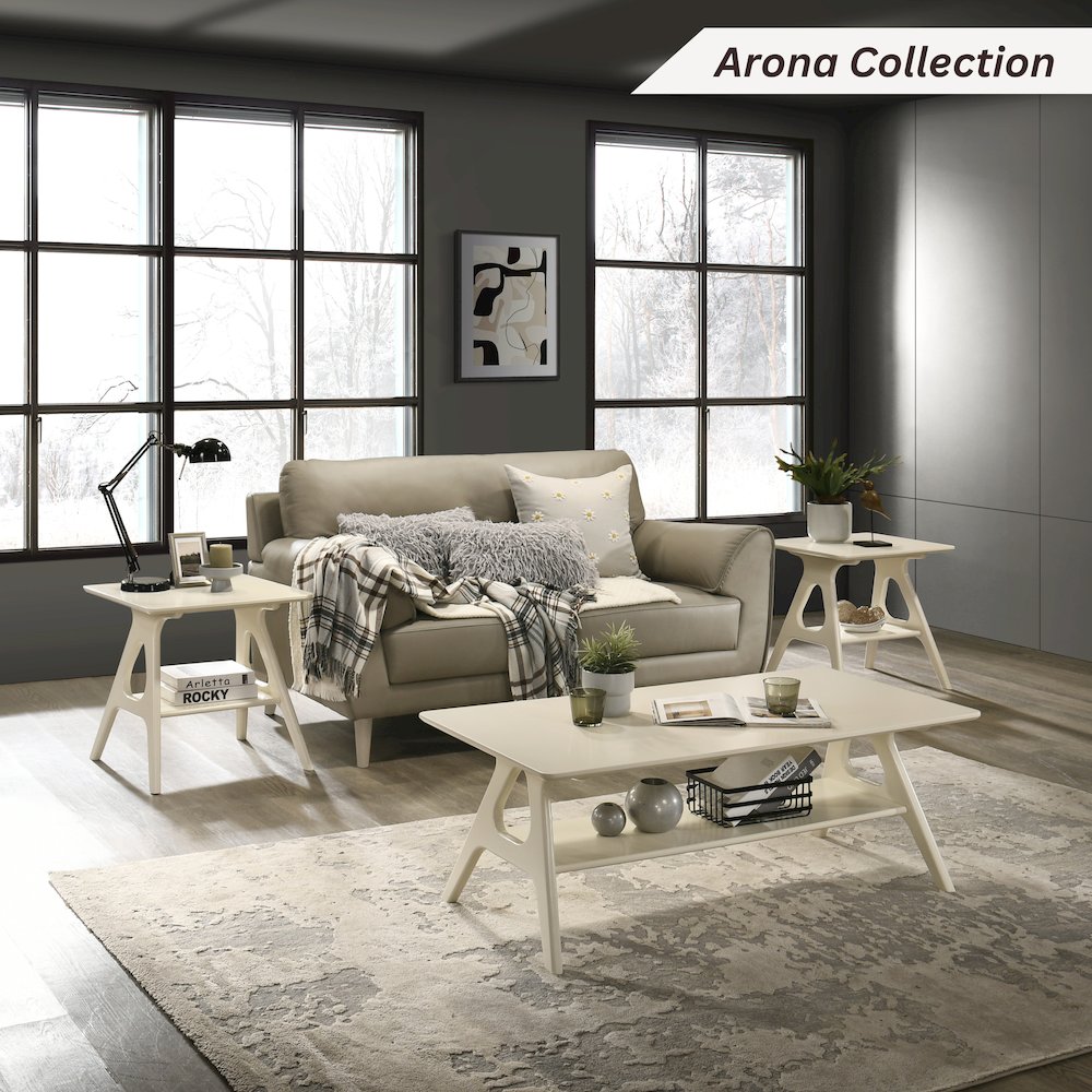 Arona Mid-Century Modern Wood Shelf End Table, Off-White Finish. Picture 7