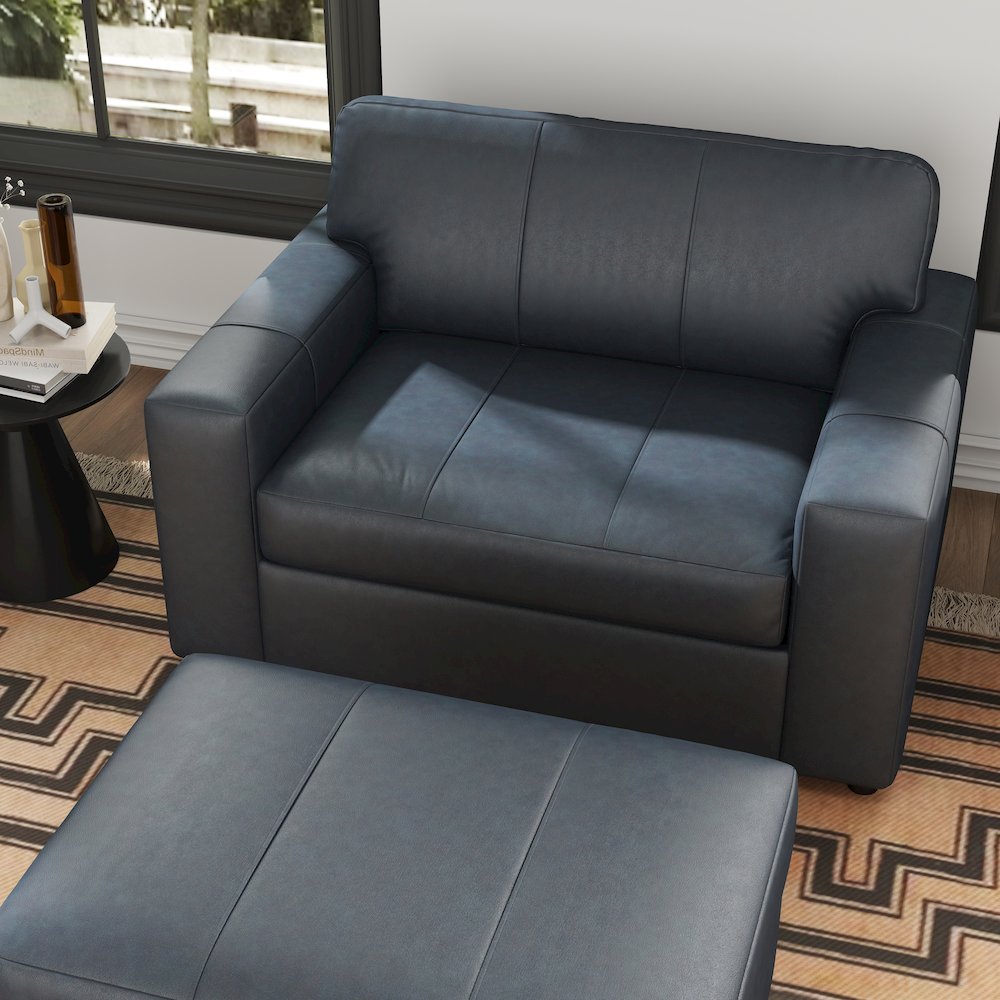 Sakan Leather Upholstered 2-Piece Living Room Set, Cutler Chair and Ottoman. Picture 4