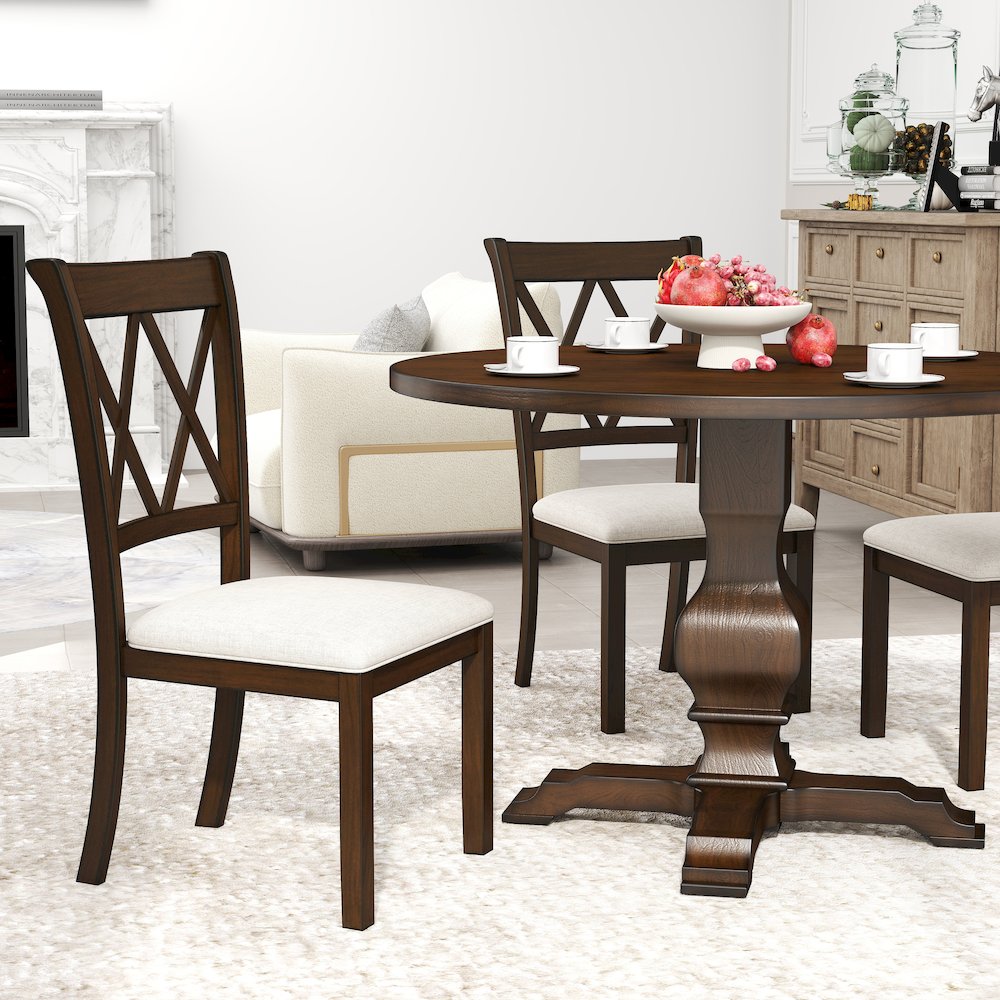 Havre Dining Set, Pedestal Round Table with 4 Chairs. Picture 6