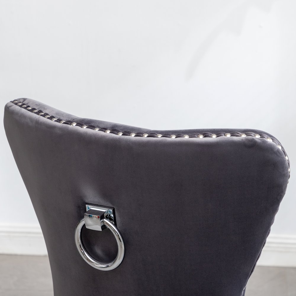 Montura Contemporary Tufted Velvet Chair with Nailhead Trim, Set of 2, Gray. Picture 11