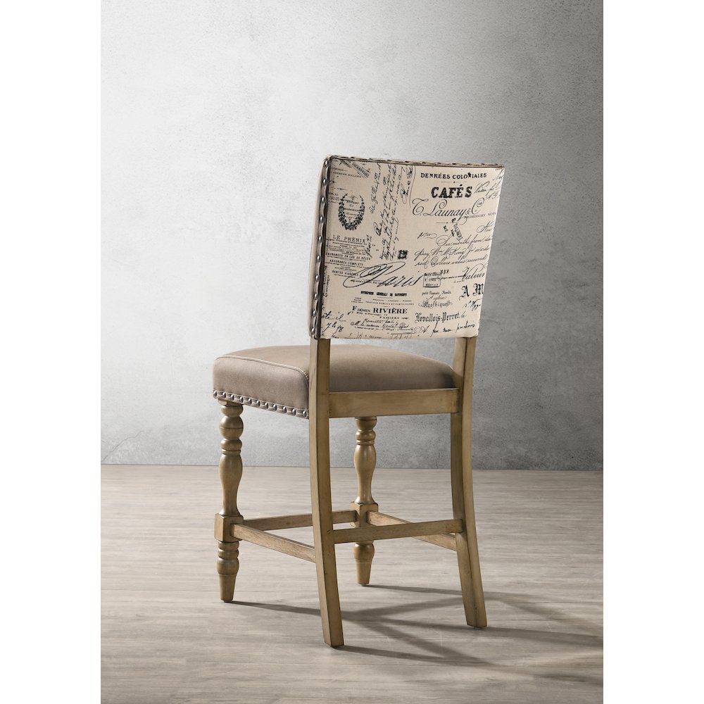 Birmingham Script Printed Driftwood Finish Counter Height Dining Chair, Set of 2. Picture 6