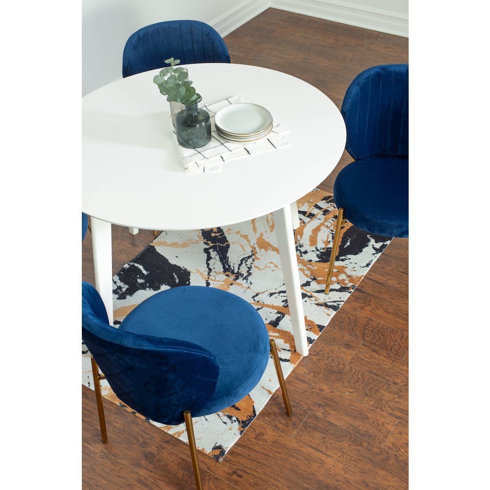 Amoa Contemporary 5-Pc Dining Set, White Round Dining Table with 4 Chairs, Blue. Picture 5