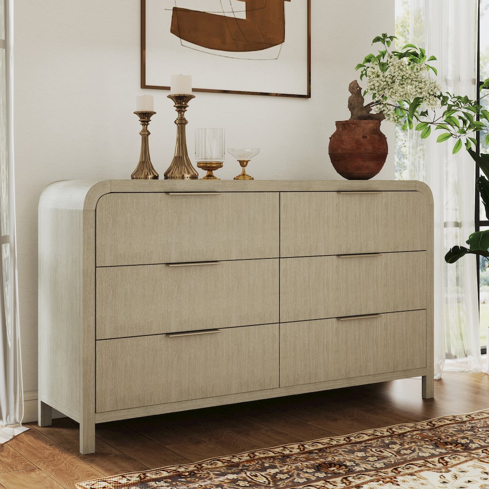 Tavari Contemporary 6-Drawer Wood Dresser, Light Gray. Picture 10