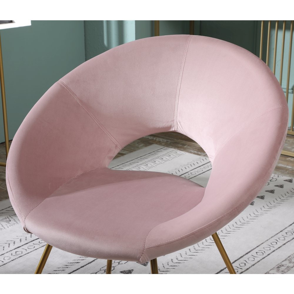 Slatina Pink Silky Velvet Upholstered Accent Chair with Gold Tone Finished Base. Picture 5