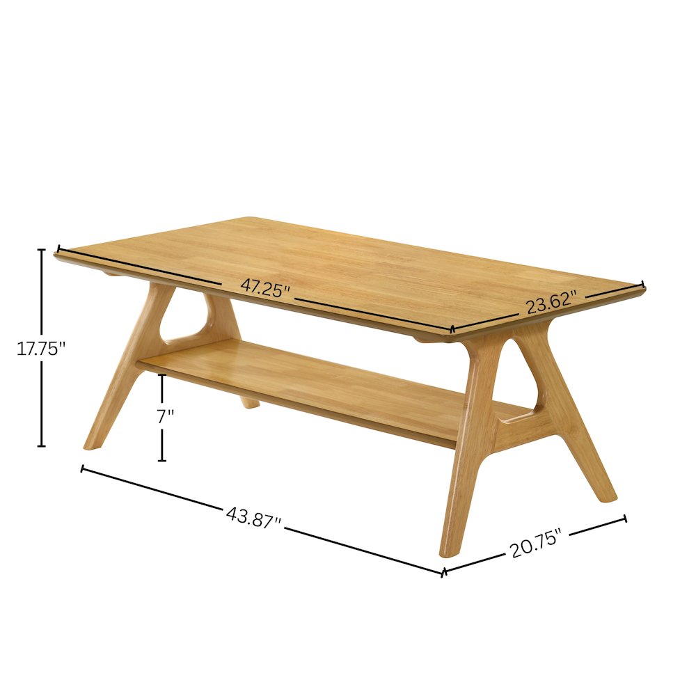 Arona Mid-Century Modern Wood Shelf Coffee Table, Natural Oak Finish. Picture 9