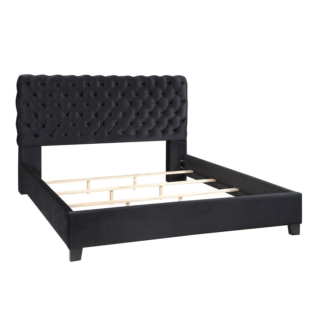 Apoera Velvet Upholstered Button Tufted Bed, King, Black. Picture 4