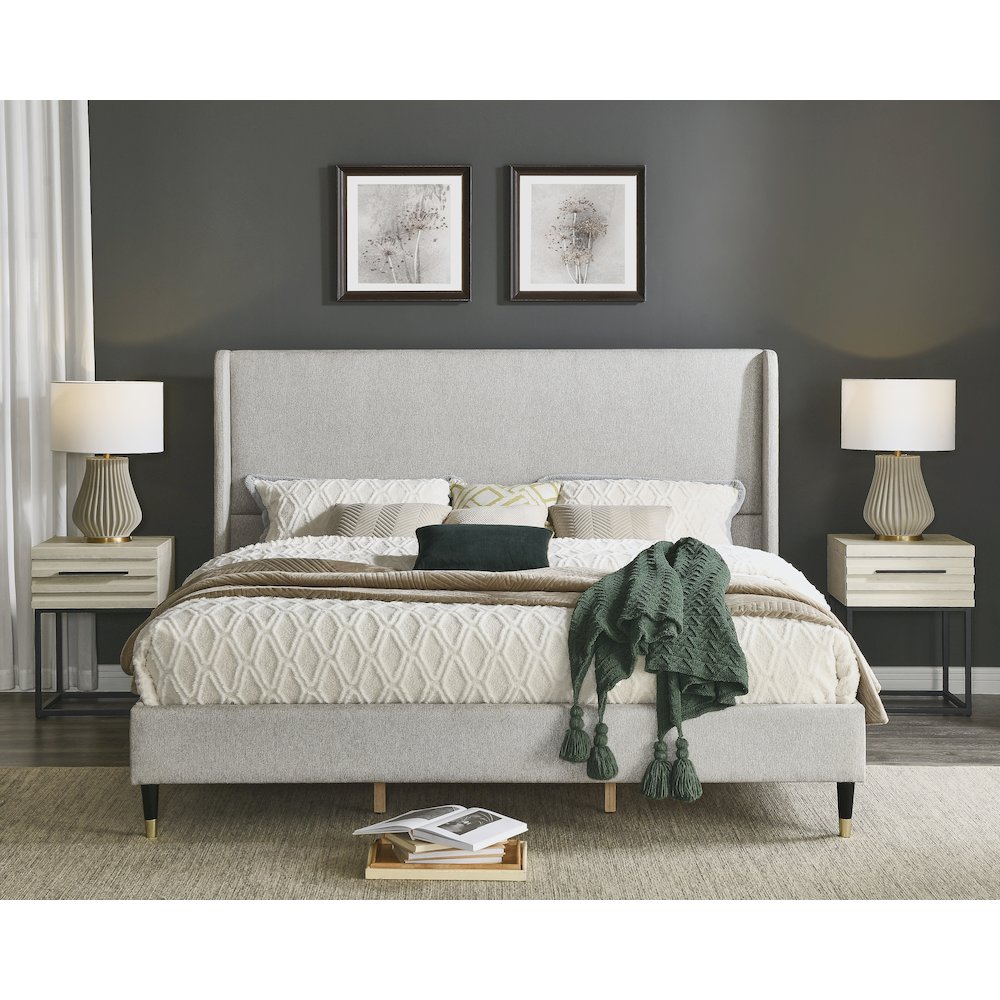 Arles Upholstered Bedroom Set, Wingback Platform Bed with 2Nightstands, King. Picture 3