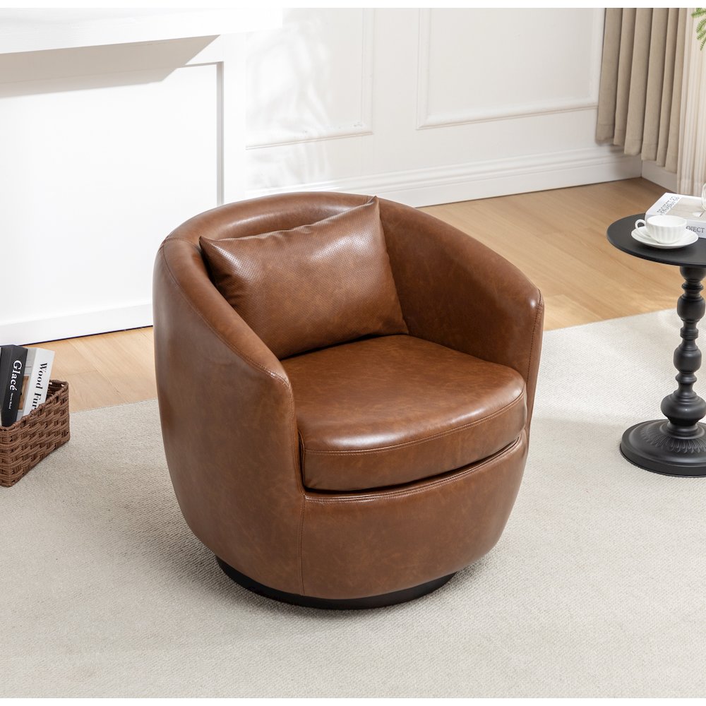 Orenza Modern Faux Leather Swivel Barrel Accent Club Chair. Picture 4