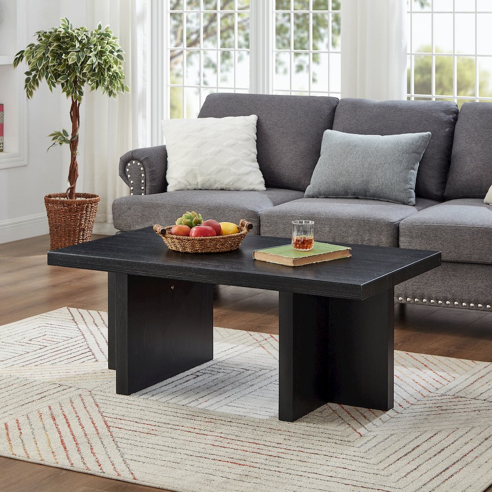 Mchome 3-Piece Coffee Table Set, Coffee Table and Two End Tables, Black Finish. Picture 4