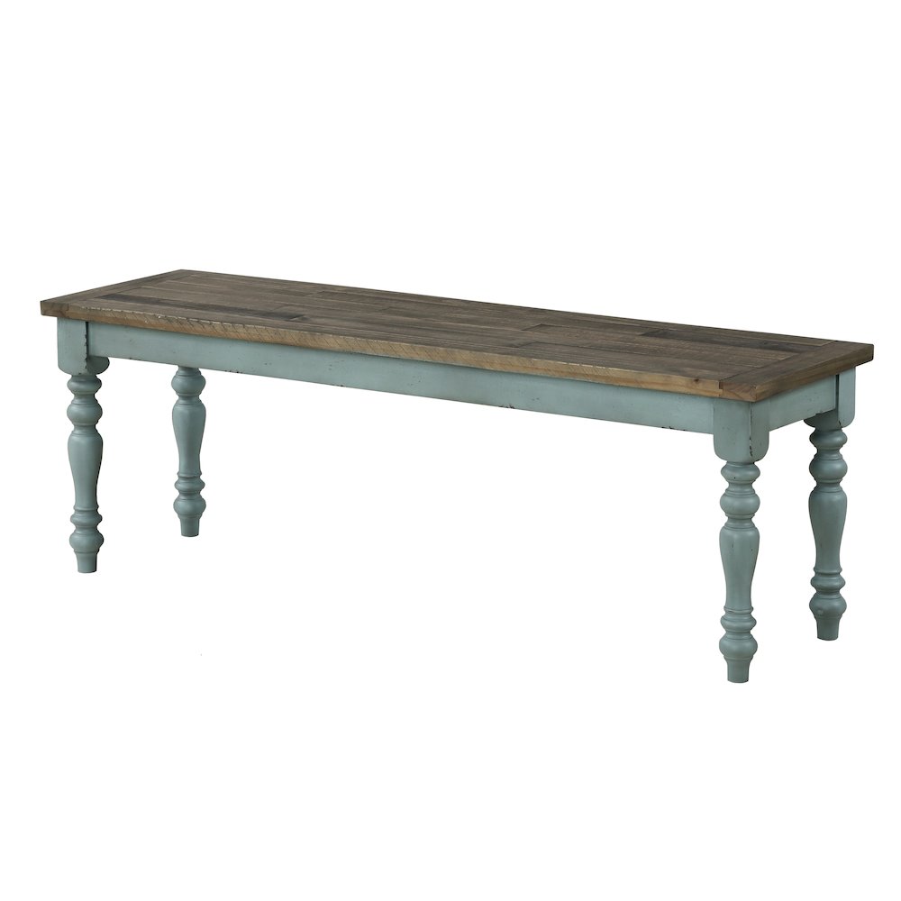 Prato Two-Tone Wood Dining Bench, Antique Blue and Distressed Oak. Picture 1