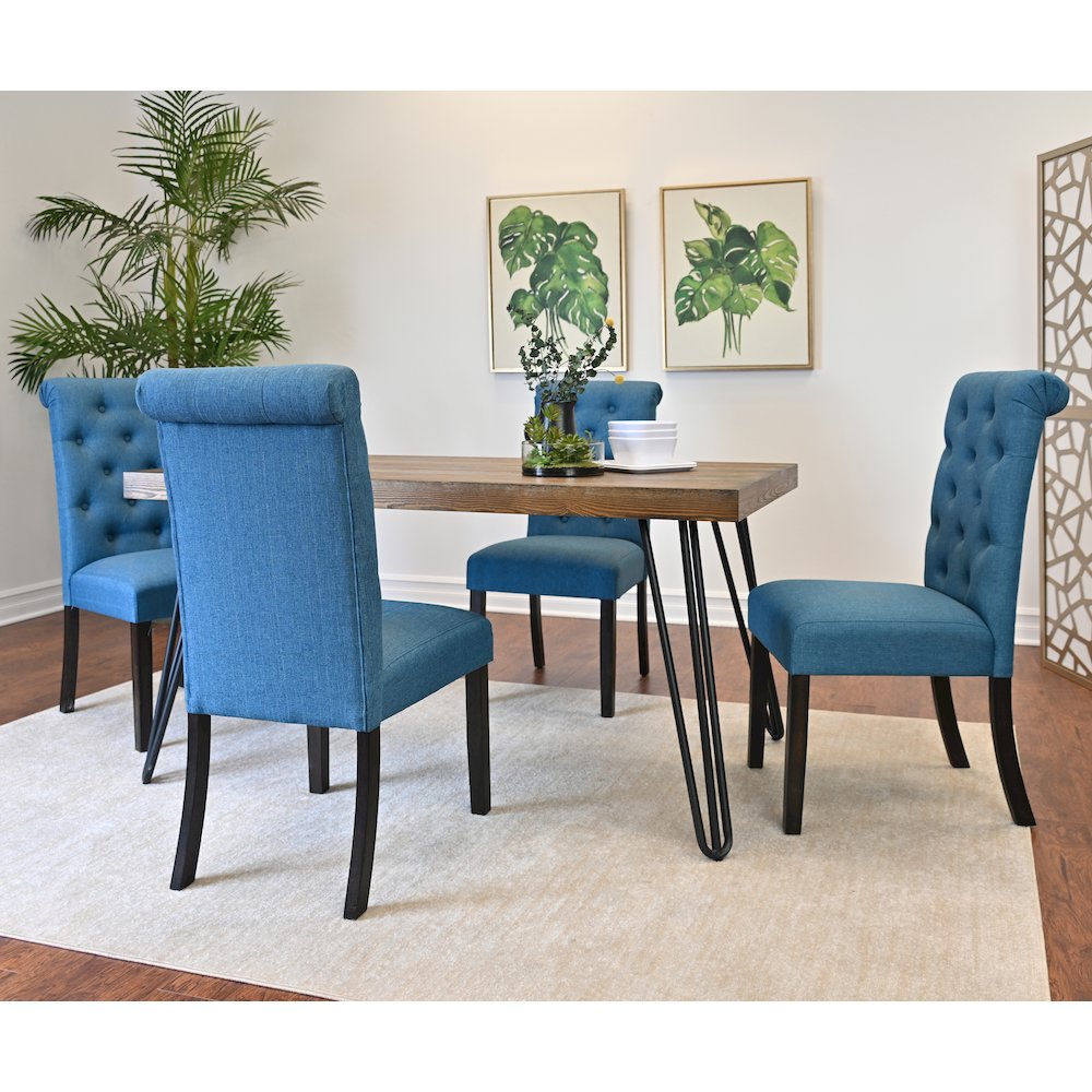 Ashford 6-Pc Dining Set, Hairpin Dining Table with 4 Chairs and Bench, Blue. Picture 6