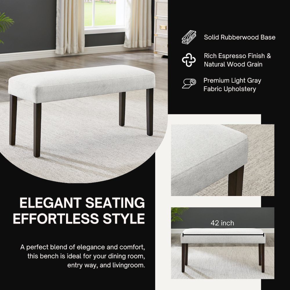 Madison Contemporary Upholstered Dining Bench, Gray. Picture 4