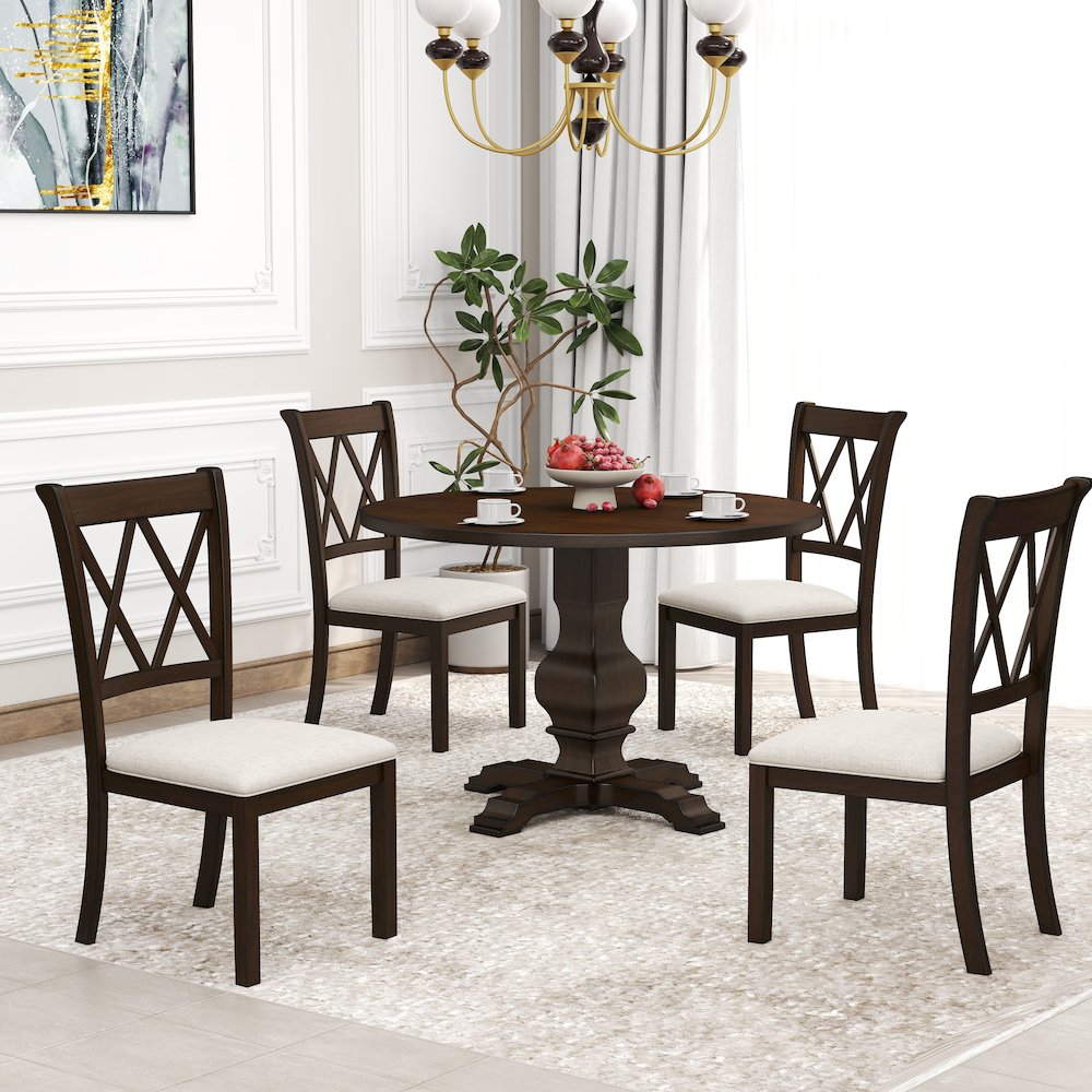 Havre Dining Set, Pedestal Round Table with 4 Chairs. Picture 5