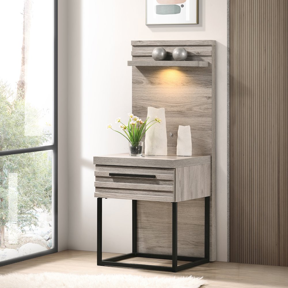 Wallbed Bed, Dresser, Mirror, and 2 Nightstands, Weathered Gray, Queen. Picture 9