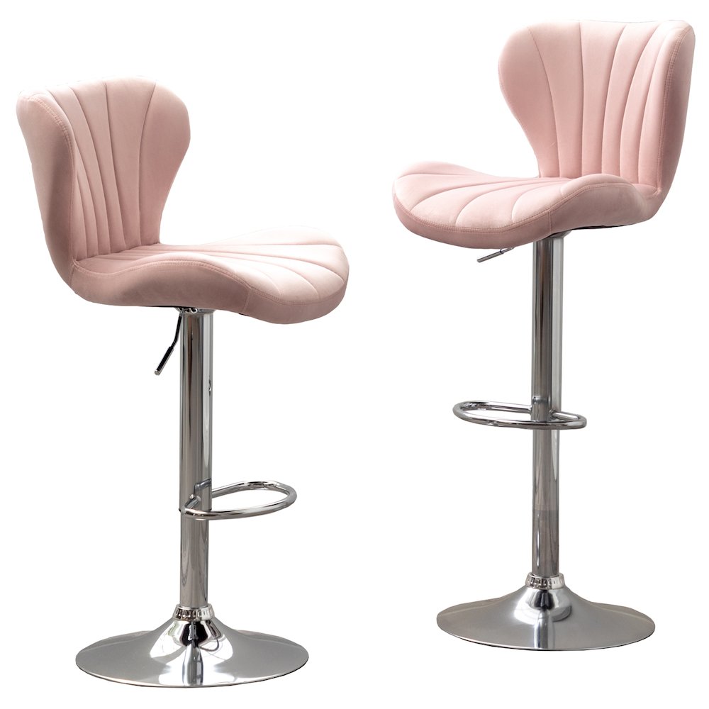 Ellston Upholstered Adjustable Swivel Barstools in Pink, Set of 2. Picture 1