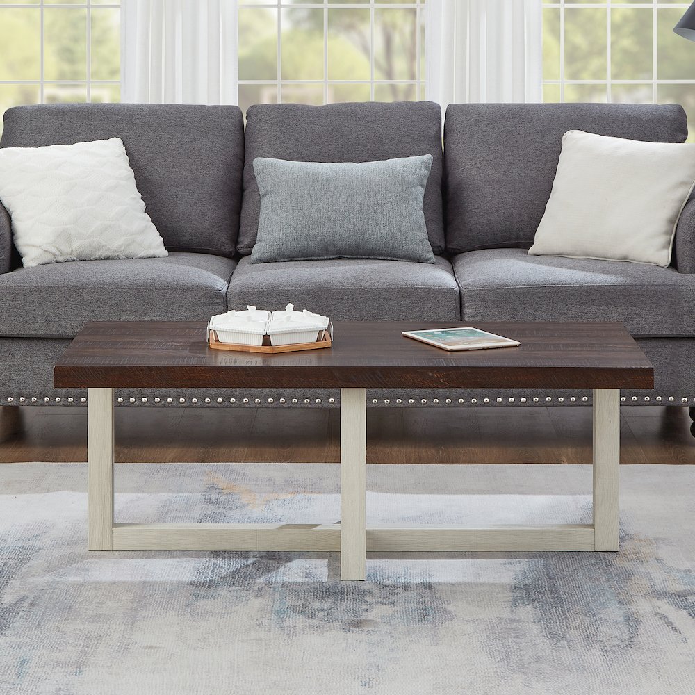 Luno Contemporary Coffee Table, Walnut and White. Picture 3