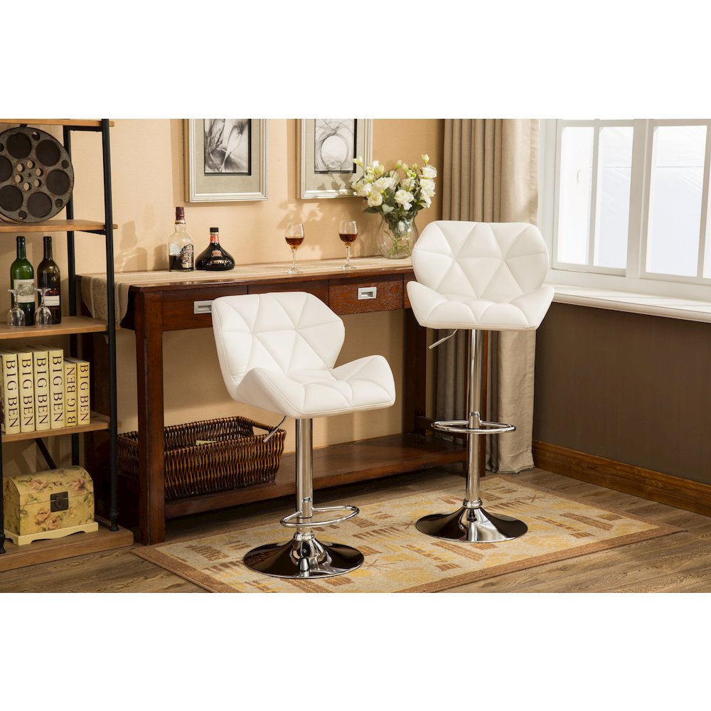 Glasgow Contemporary Tufted Adjustable Height White Bar Stools, Set of 2. Picture 2