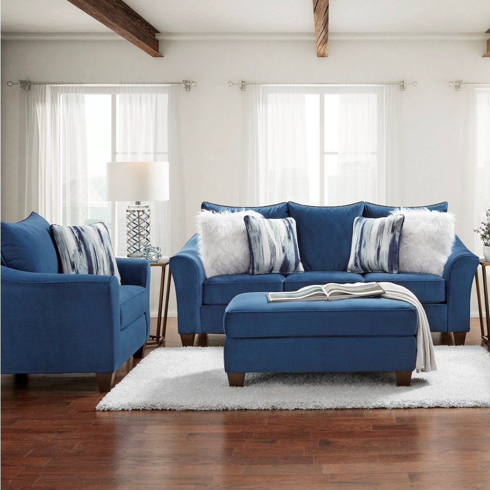 Camero Fabric Pillowback 3-Piece Sofa Set in Navy Blue. Picture 2