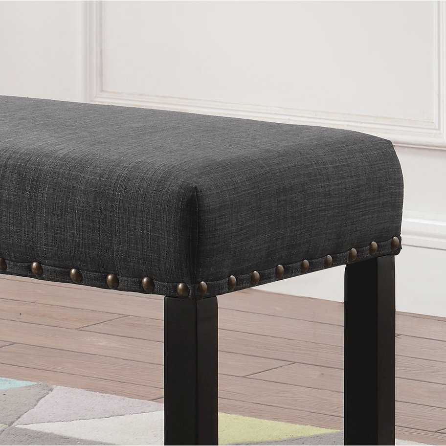 Biony Gray Fabric Dining Bench with Nailhead Trim. Picture 5