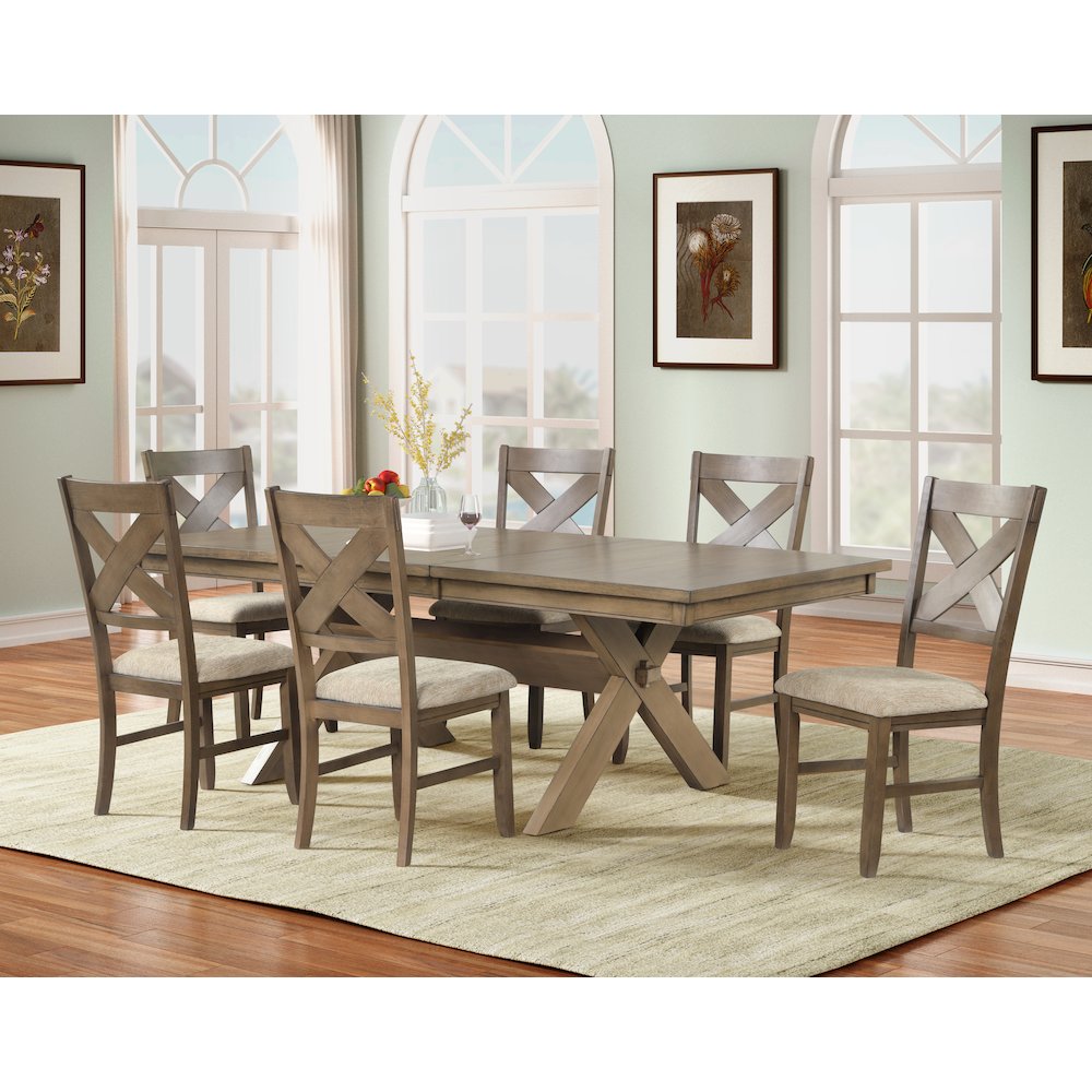 Raven Wood 7-PC Dining Set, Extendable Table with 6 Chairs, Glazed Pine Brown. Picture 3
