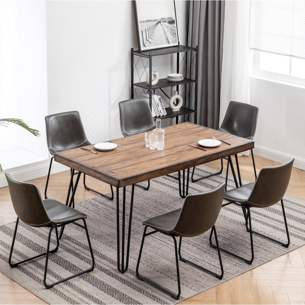 Aryven 7-Pc Dining Set with Rustic Dark Pine Table and 6 Chairs in Antique Gray. Picture 2