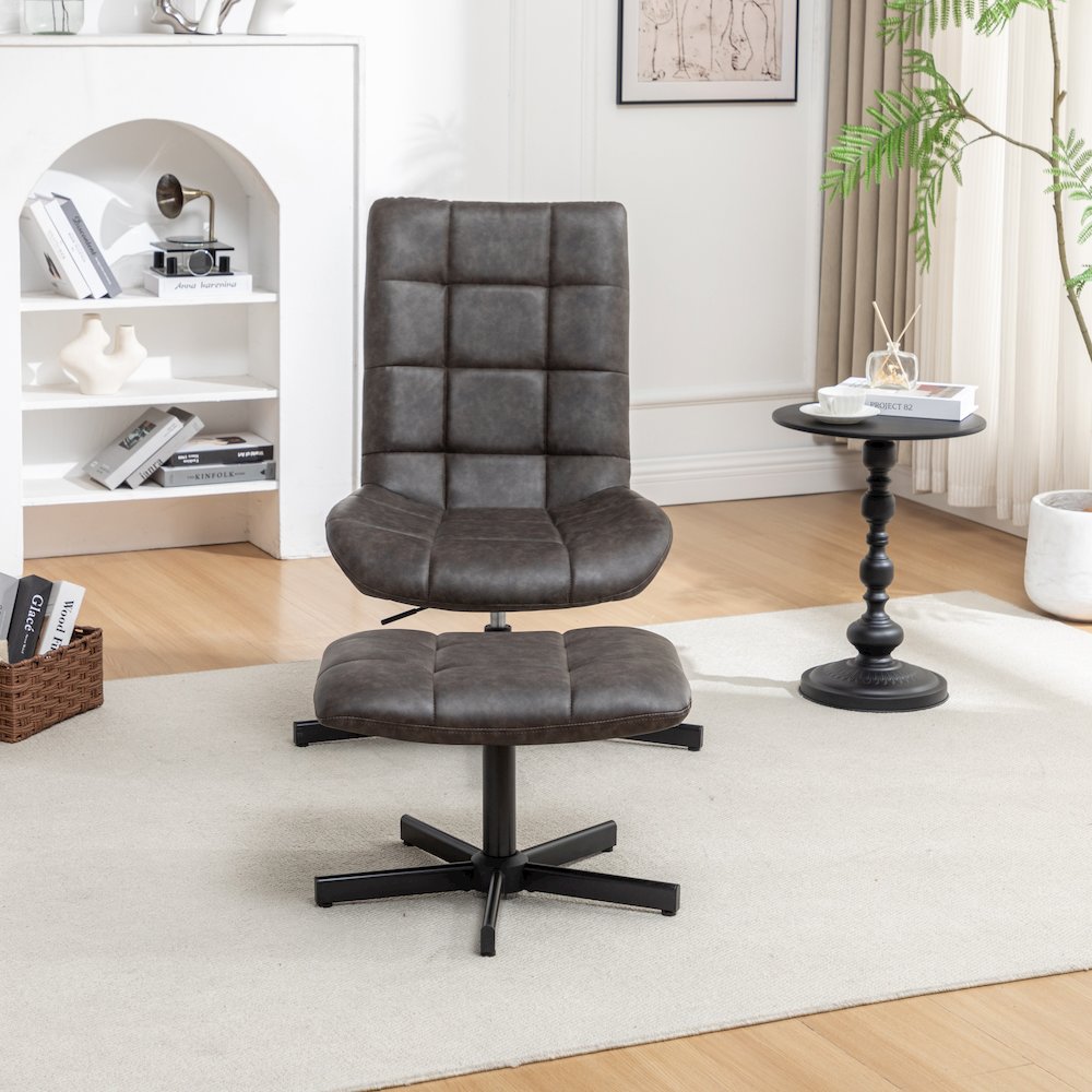 Arlena 2-Piece Seating Set, Faux Leather Tufted Accent Chair and Ottoman, Brown. Picture 3
