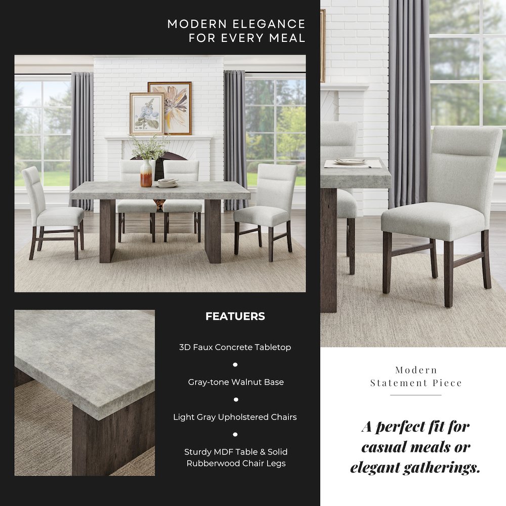Sorlen Modern 5-Piece Dining Set, 3D Faux Concrete Table with 4 Chairs. Picture 8