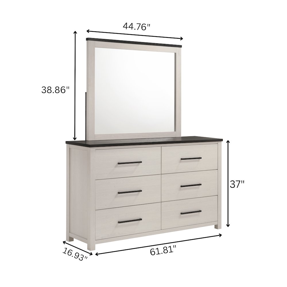 Realynn 6-Drawer Bedroom Dresser with Mirror, Off-White Finish. Picture 8