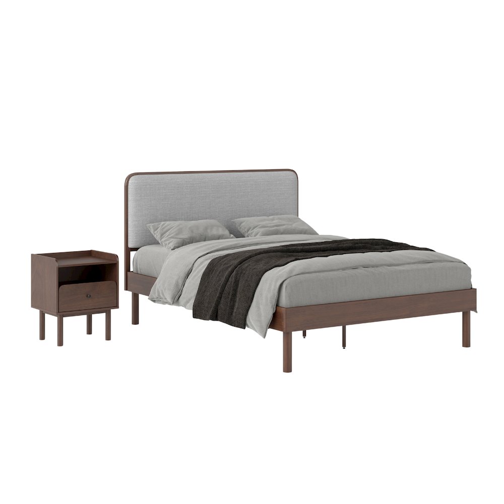 Wyller 2-Piece Bedroom Set, Platform Bed with Nightstand, Natural Walnut, Queen. Picture 1