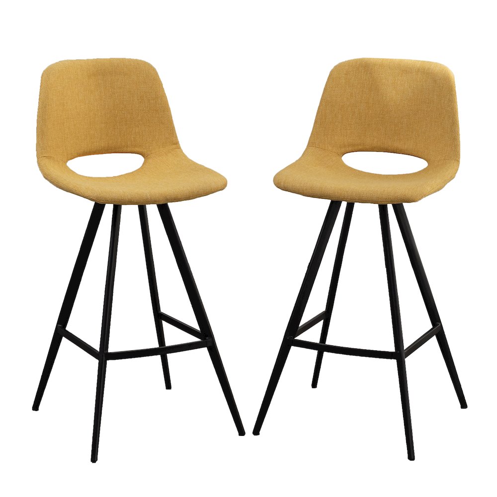 Porth Fabric Kitchen 28.25" Barstools, Set of 2, Yellow. Picture 1