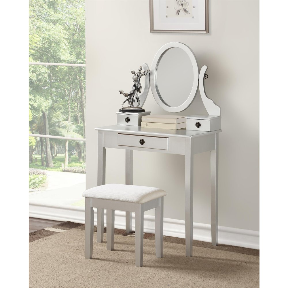 Moniys Wood Makeup Vanity Table and Stool Set, Silver. Picture 3