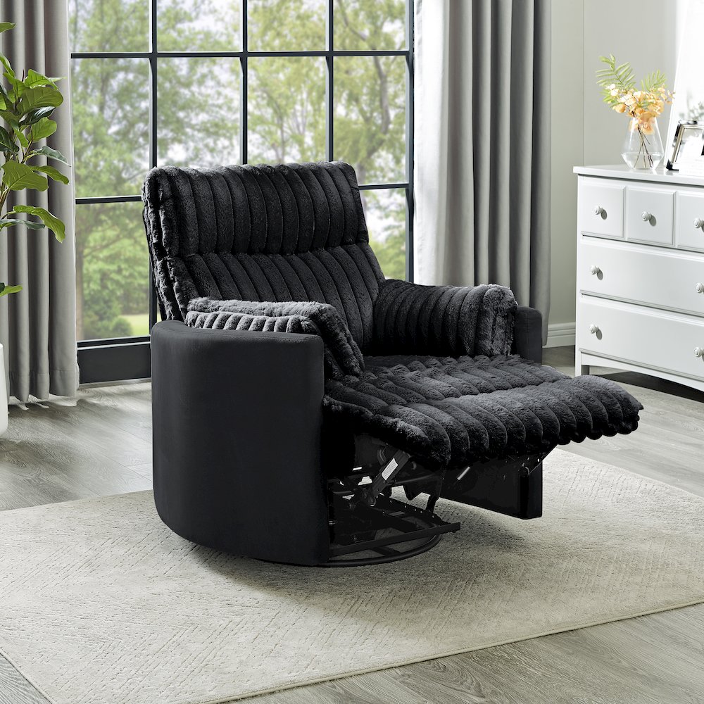 Bocaton Wide Wale Corduroy Upholstery Manual Recliner, Black. Picture 3