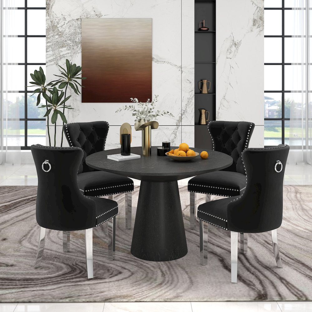 Vogel 5-Piece Round Dining Set, Pedestal Dining Table with 4 Chairs, Black. Picture 2