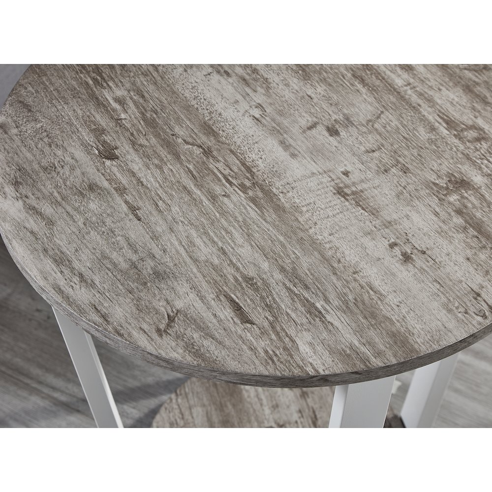 Elysian Contemporary Round End Table with Shelf, Gray. Picture 8
