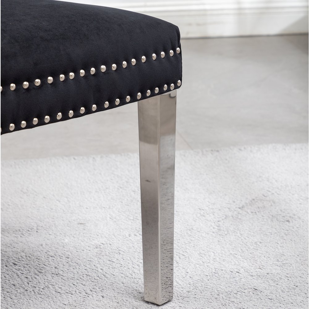 Montura Contemporary Tufted Velvet Chair with Nailhead Trim, Set of 2, Black. Picture 11