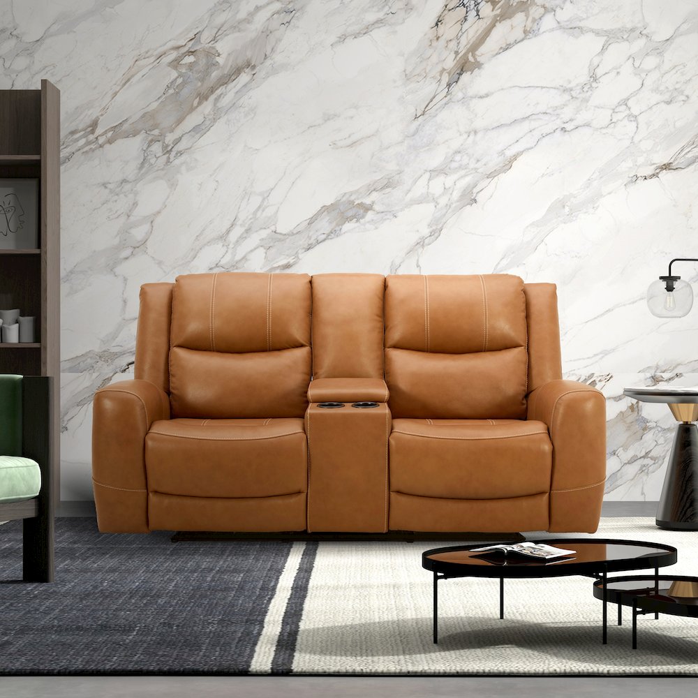 Cozura Leather Power Recling Sofa and Loveseat, Silverado Butternut. Picture 6