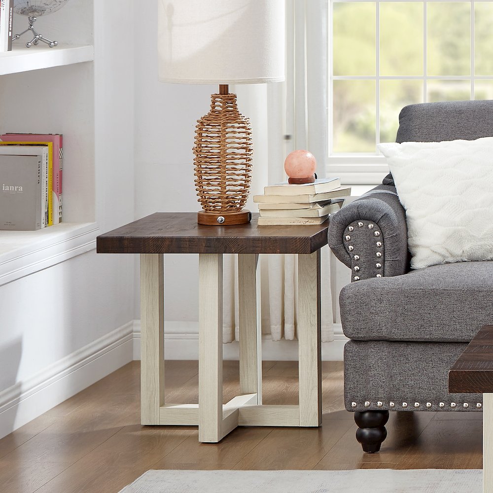 Luno Contemporary End Table, Walnut and White. Picture 3