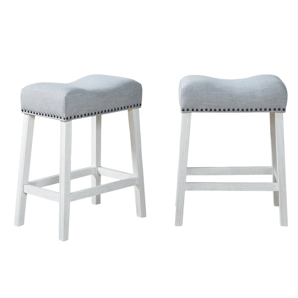 CoCo Counter Height Saddle Seat Stools, White-Washed Finish, Gray, Set of 2. Picture 6