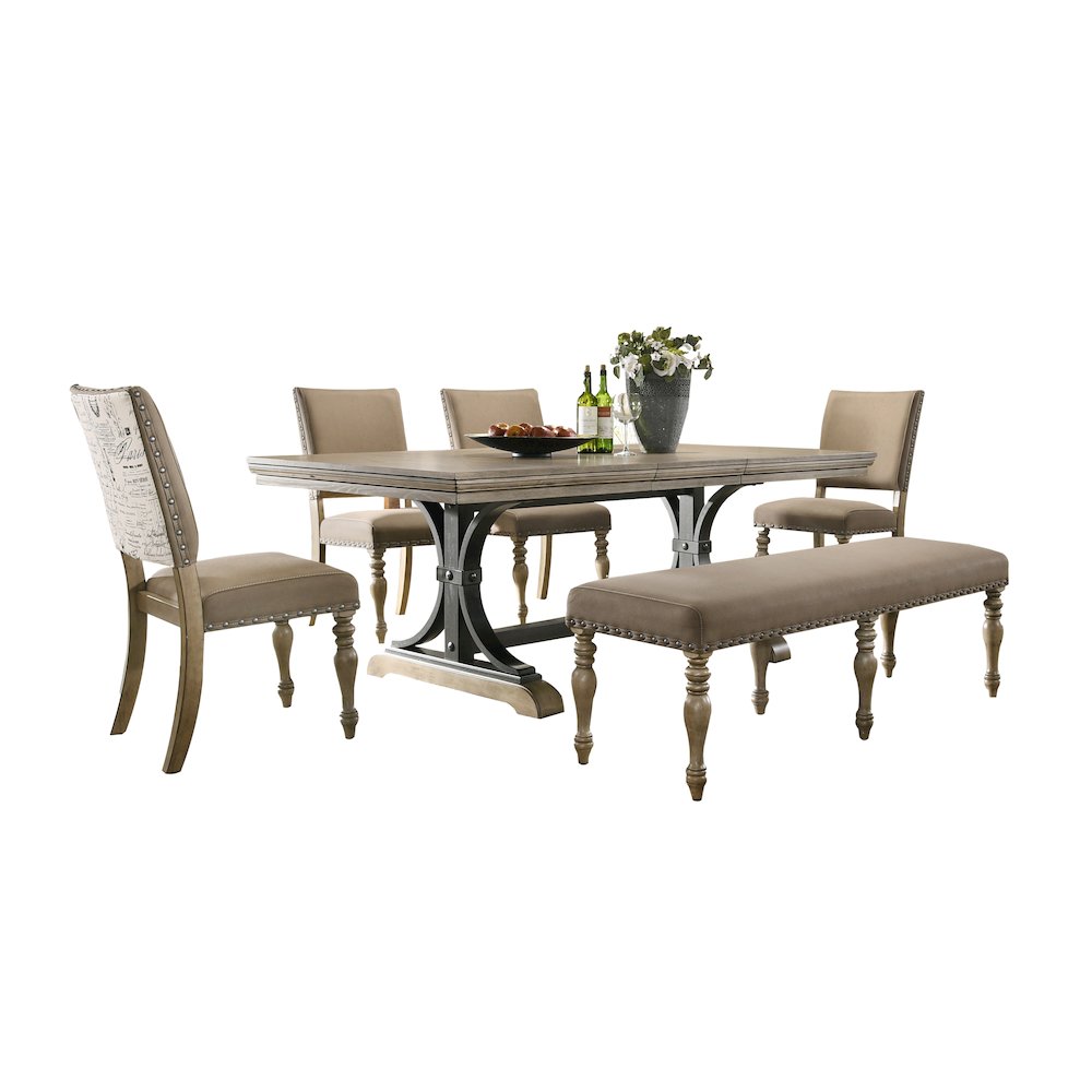 Birmingham 6-Piece Extendable Table with Nailhead Bench Dining Set, Driftwood. Picture 1