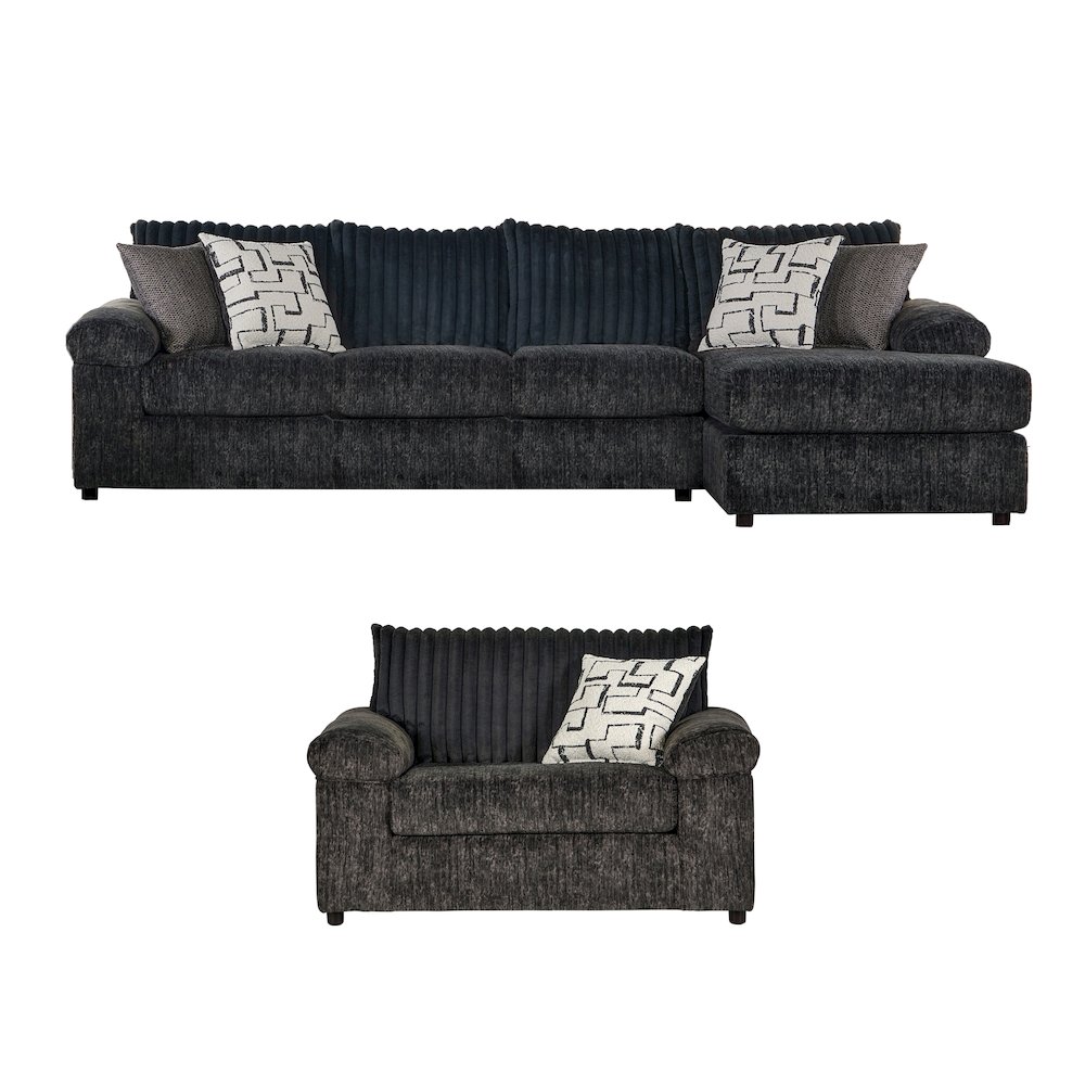 Nason Wide Wale Corduroy Sofa Chaise with Armchair, Charcoal. Picture 1