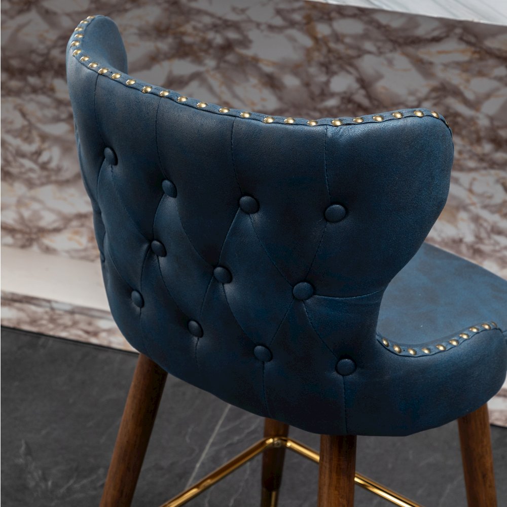 Nevis Modern Faux Leather Tufted Nailhead Trim Counter Stool Set of 2, Blue. Picture 12